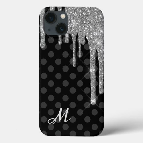 Black Polka Dots and Silver Glitter iPhone 13 Case