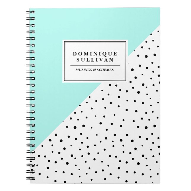 Black Polka Dots Aqua Abtract Pattern Personalized Notebook (Front)