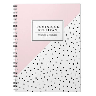 Black Polka Dots Blush Pink Abtract Pattern Custom Notebook