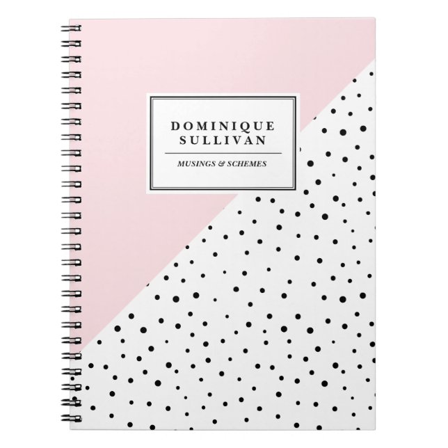 Black Polka Dots Blush Pink Abtract Pattern Custom Notebook (Front)