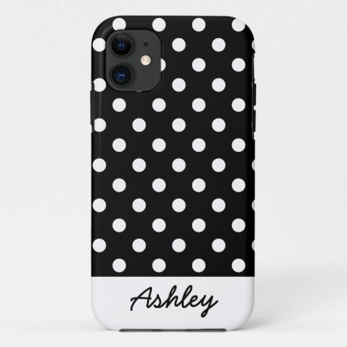 Black Polka Dots Custom Monogram iPhone 11 Case