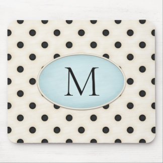 Black Polka Dots Ivory & Pale Blue Monogrammed Mouse Pad