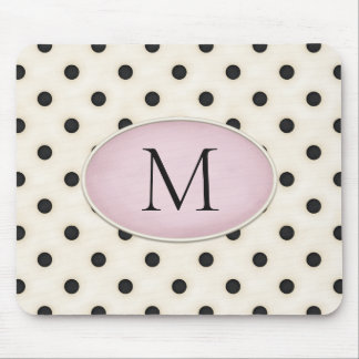 Black Polka Dots Ivory & Pale Pink Monogrammed Mouse Pad