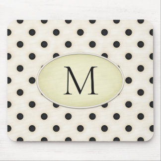 Black Polka Dots Ivory & Pale Yellow Monogrammed Mouse Pad