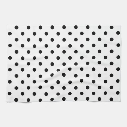 Black polka dots medium on white kitchen towel