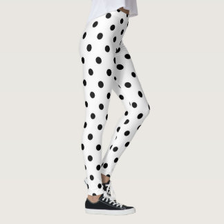 Black polka dots medium on white leggings