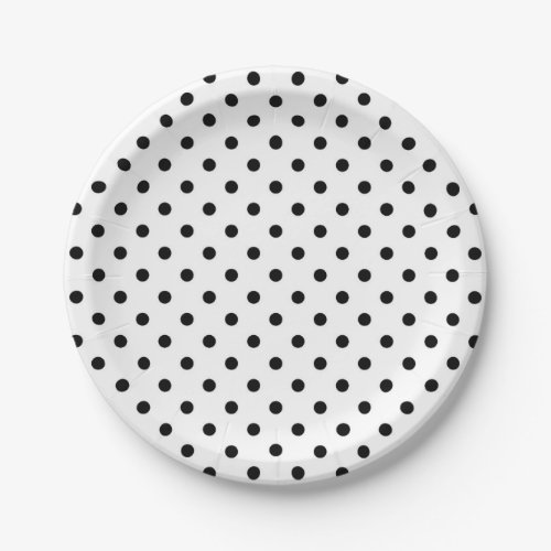 Black polka dots medium on white paper plates