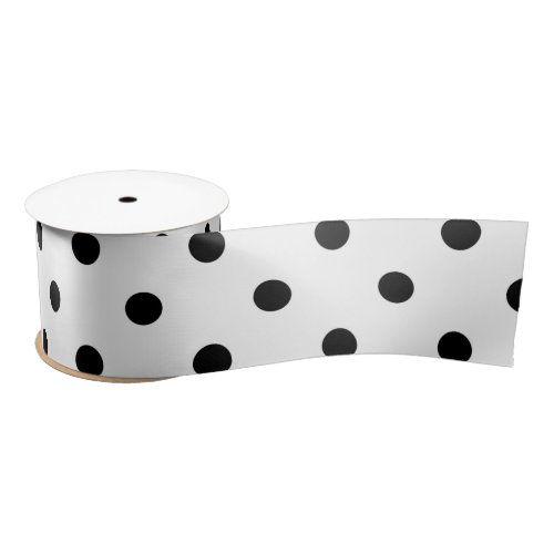 Black polka dots medium on white satin ribbon