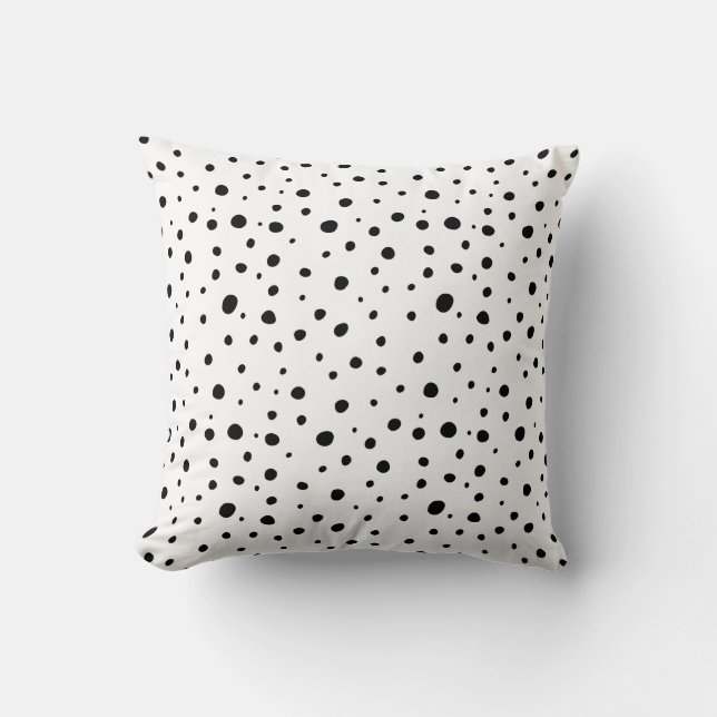 Black Polka Dots Minimal Abstract Modern Throw Pillow (Front)