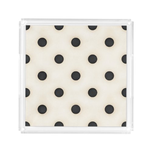 Black Polka Dots on Antique White Distressed Acrylic Tray