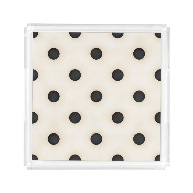 Black Polka Dots on Antique White Distressed Acrylic Tray (Front)