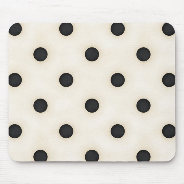 Black Polka Dots on Antique White Distressed Mouse Pad (Front)