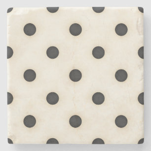 Black Polka Dots on Antique White Distressed Stone Coaster