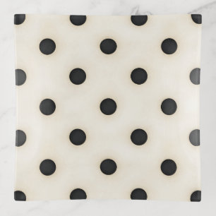 Black Polka Dots on Antique White Distressed Trinket Tray