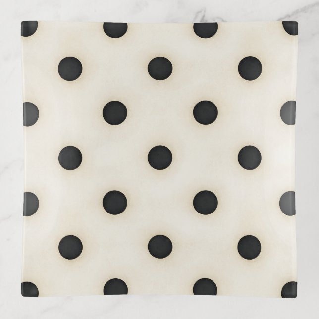 Black Polka Dots on Antique White Distressed Trinket Tray (Front)