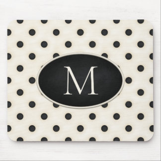 Black Polka Dots on Antique White Monogrammed Mouse Pad