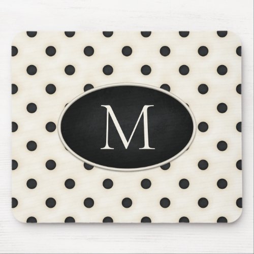 Black Polka Dots on Antique White Monogrammed Mouse Pad
