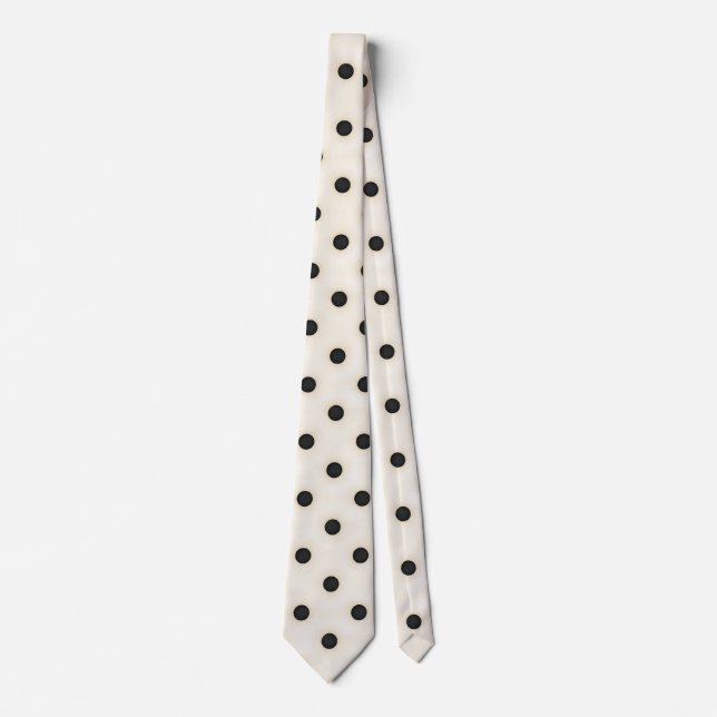 Black Polka Dots on Antique White Neck Tie (Front)