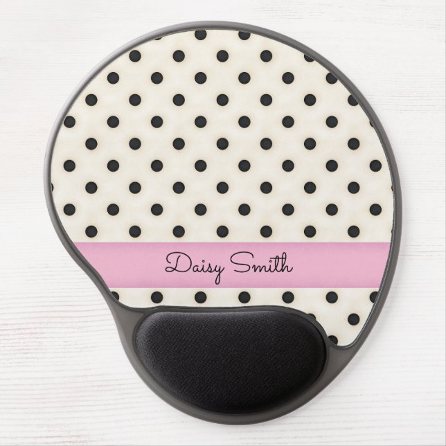 Black Polka Dots on Antique White Personalized Gel Mouse Pad (Front)