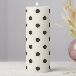 Black Polka Dots on Antique White Pillar Candle