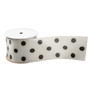Black Polka Dots on Antique White Satin Ribbon