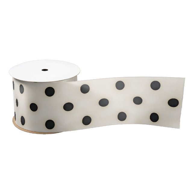 Black Polka Dots on Antique White Satin Ribbon (Spool)