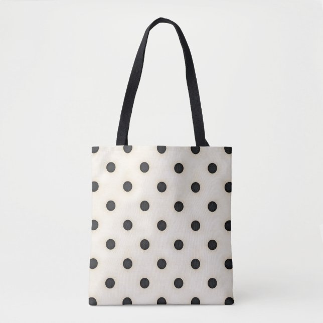 Black Polka Dots on Antique White Tote Bag (Front)
