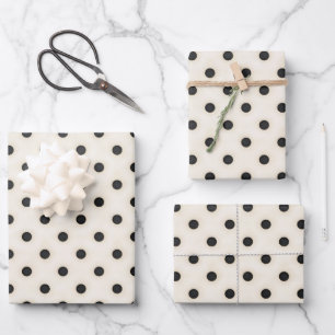 Black Polka Dots on Antique White Wrapping Paper Sheets