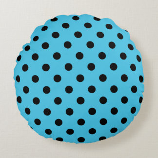 Black Polka Dots on Aqua Blue Round Pillow