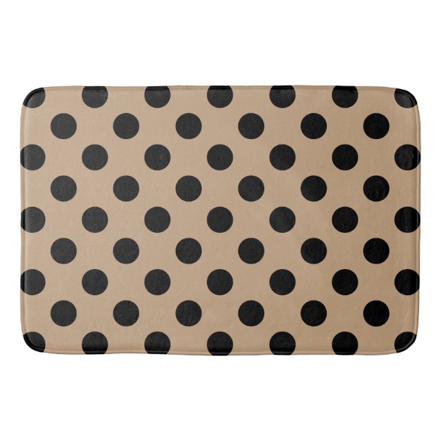Black polka dots on beige bathroom mat (Front)