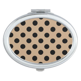 Black polka dots on beige compact mirror