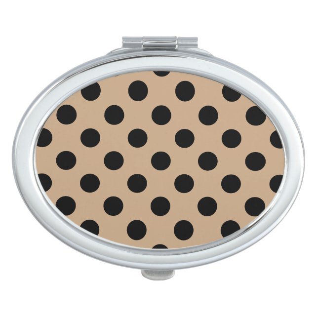 Black polka dots on beige compact mirror (Front)