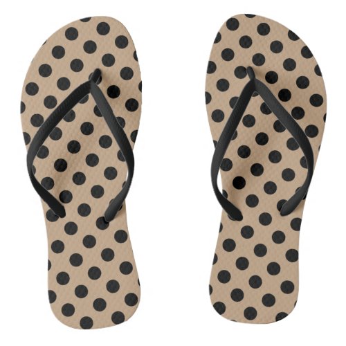 Black polka dots on beige flip flops