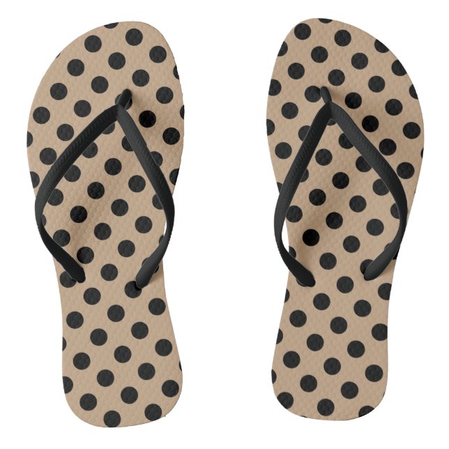 Black polka dots on beige flip flops (Footbed)