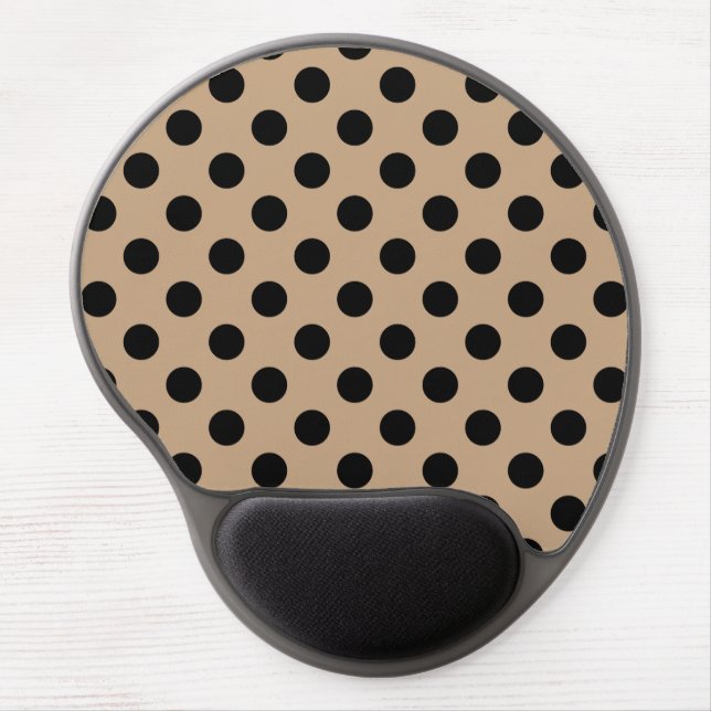 Black polka dots on beige gel mouse pad (Front)