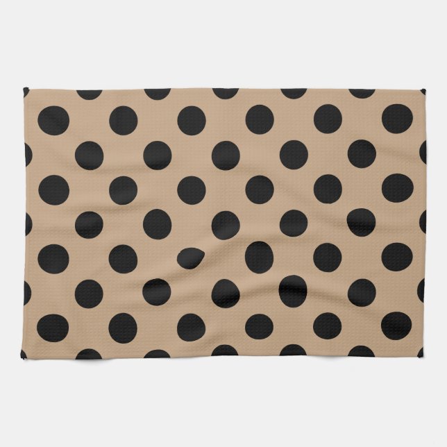 Black polka dots on beige kitchen towel (Horizontal)
