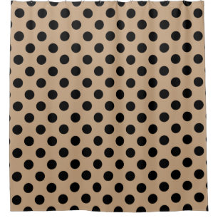 Black polka dots on beige shower curtain