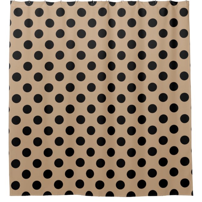 Black polka dots on beige shower curtain (Front)