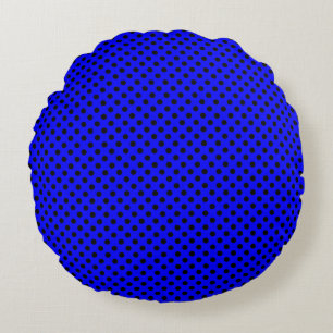 Black Polka Dots on Blue Round Pillow