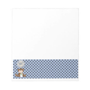 Black Polka Dots on Blue with Teddy Bear Notepad