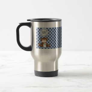 Black Polka Dots on Blue with Teddy Bear Travel Mug