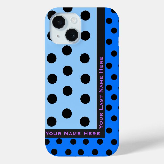 Black Polka Dots on Blues - Personalized Case-Mate iPhone Case (Back)
