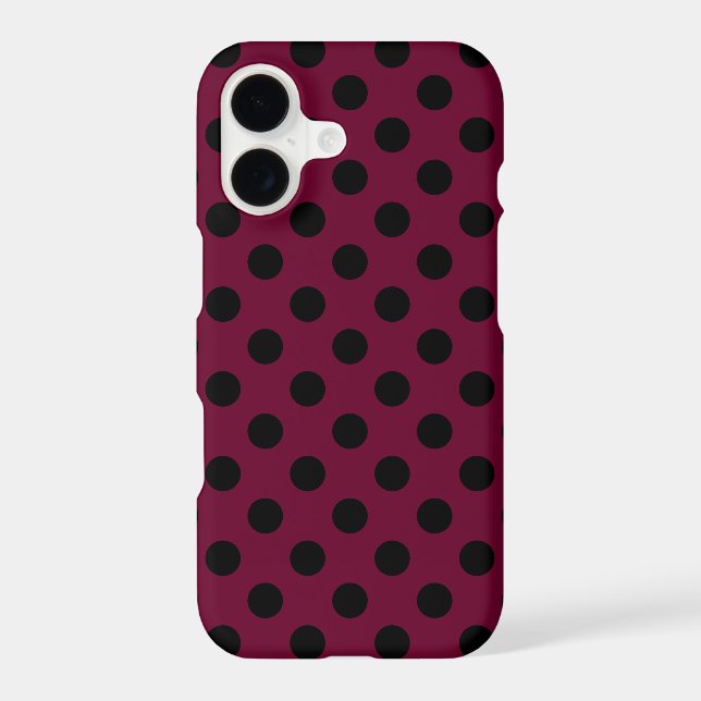Black polka dots on burgundy Case-Mate iPhone case (Back)