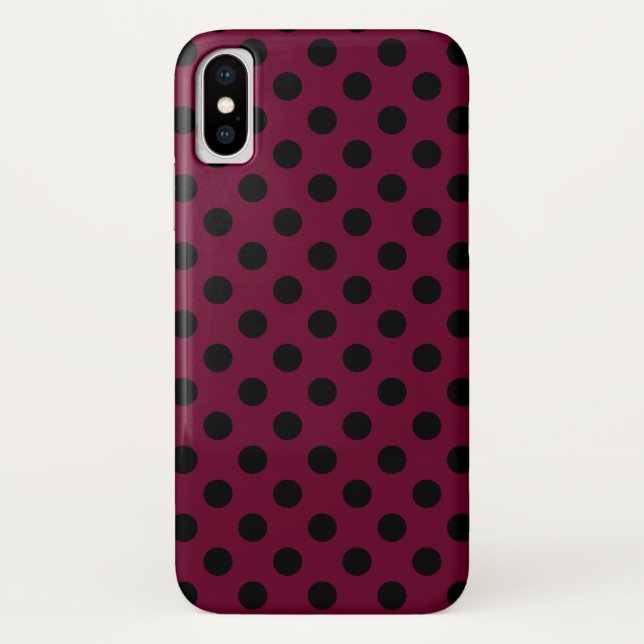 Black polka dots on burgundy Case-Mate iPhone case (Back)