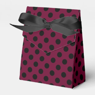 Black polka dots on burgundy favor boxes