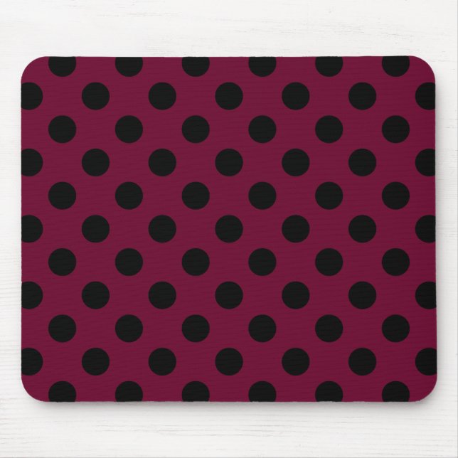 Black polka dots on burgundy mouse pad (Front)