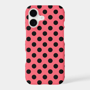 Black polka dots on coral iPhone 17 case