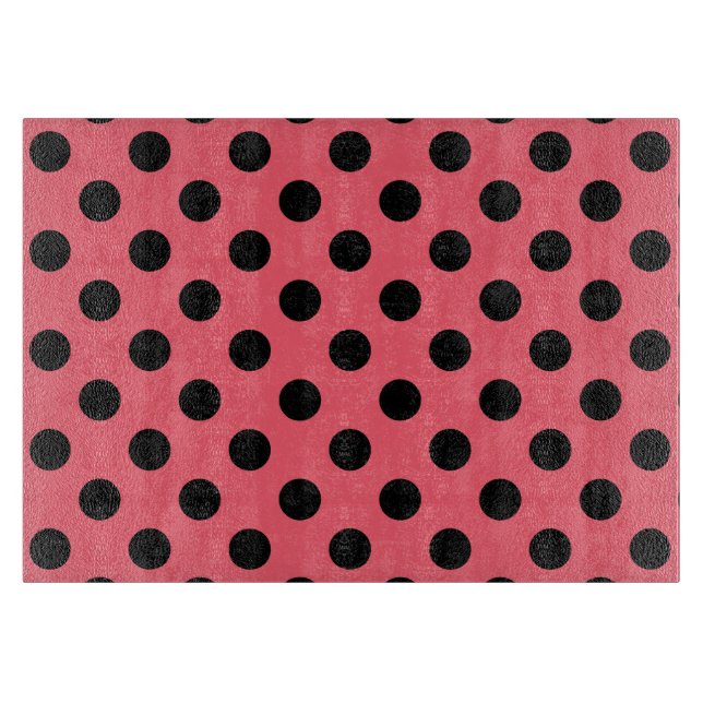 Black polka dots on coral cutting board (Front)