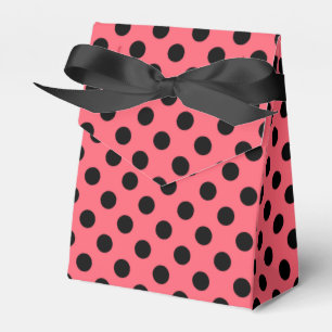 Black polka dots on coral favor boxes