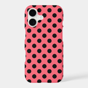 Black polka dots on coral iPhone 17 case
